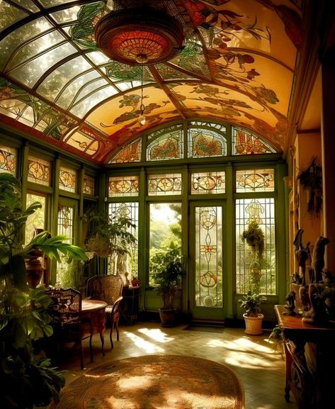 Victorian Art Deco Interior Design, Darren Jett Interior Design, Ethereal House, Art Nouveau Bedroom, Greenhouse Home, Antique House, Dream Cottage, Dream House Rooms, Fantasy House