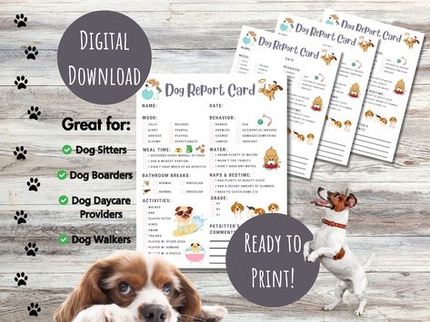 Introducing our Ready-to-Print Digital Download Dog Report Card, designed with love and expertise for pet sitters, dog walkers, dog day cares, dog boarders, and groomers – a powerful tool to enrich your client relationships and ensure the best care for their four-legged companions! Dog Report Card, Pink Paw Print, Doggie Daycare, Report Cards, Report Card Template, Paw Print Stickers, Pet Boarding, Pink Paws, Dog Stories