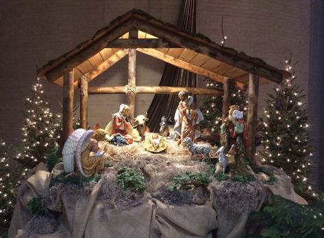 Nativity Scene Display Diy Nativity Scene, Nativity Sets Display, Christmas Nativity Scene Diy, Christmas Nativity Scene Display, Christmas Crib Ideas, Nativity Scene Diy, Nativity Scene Display, Nativity Stable, Outdoor Nativity