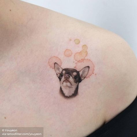 Chihuhua Tiny Animal Tattoos, Animal Tattoo Designs, Chihuahua Tattoo, Tiny Flower Tattoos, French Bulldog Tattoo, Cute Animal Tattoos, Bulldog Tattoo, Explore Tattoo, Dog Tattoo