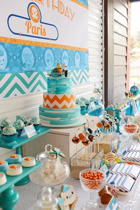 Octonauts Party Ideas, Food Table Display, Birthday Party Food Table, Ideas For Birthday Party, Party Food Table, Octonauts Birthday Party, Octonauts Party, Birthday Pool Party, Party Hostess