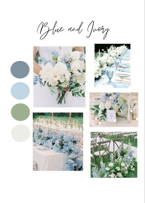 Frosty Blue Wedding Theme, Light Blue Greenery Wedding, Blue Green Flowers Aesthetic, June Blue Wedding, Dusty Blue Wedding Pallet, Dusty Blue Wedding Scheme, Blue And Gold Spring Wedding, Blue Cream Wedding Theme, Subtle Blue Wedding Theme