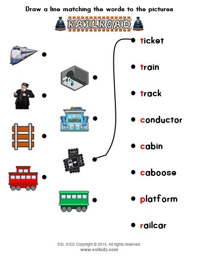 Train Themed Vocabulary Matching Activity #eslkidz #trains Themed Activities, Vocabulary Worksheets, Steam Train, Matching Activity, Public Transportation, Steam Trains, Train Tracks, Train Rides, Projects Ideas