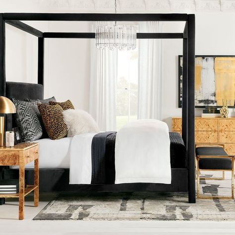 Z Gallerie on Instagram: "Suite Dreams 💤💫 Create a space that feels uniquely you with the perfect blend of rich textures, inviting details, and quality comfort. . . . #zgallerie #zgalleriemoment #designinspiration #interiordesign #decor #glam #furniture #fall #bedroom" Interior Decorating Business, Black Canopy Bed, Balcony House, Canopy Bed Ideas, Dining Room Suites, Bedroom Remodel Ideas, Nice Bedroom, Sleek Coffee Table, Dream Bedrooms