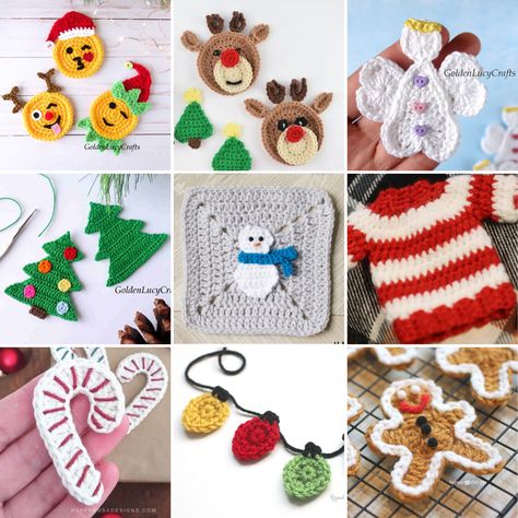 11 Festive Christmas Crochet Appliqué Free Patterns - Little World of Whimsy Christmas Crochet Applique, Christmas Applique Patterns, Crochet Appliqué, Crochet Applique Patterns Free, Christmas Background Images, Christmas Applique, Stocking Ornament, Crochet Decoration, Crochet Christmas Ornaments