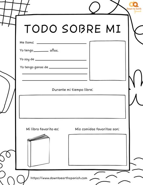 Todo Sobre Mi: Spanish Worksheet is a free printable to fill out and learn how to talk about yourself in Spanish. Spanish Therapy Worksheets, 2nd Grade Spanish Worksheets, Kindergarten Spanish Worksheets, Spanish Worksheets For Kids Printables, Spanish Printables, Aes Aesthetic, Preschool Spanish, Spanish Writing, Portuguese Lessons