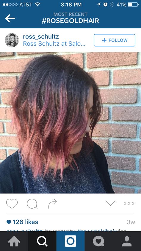 Rose gold ombré bob Rose Gold Bob Hair Brunette, Hair Balayage Black, Ombré Bob, Balayage Black, Rose Gold Balayage, Rose Gold Ombre, Ombre Bob, Hair Color Rose Gold, Hair Ombre