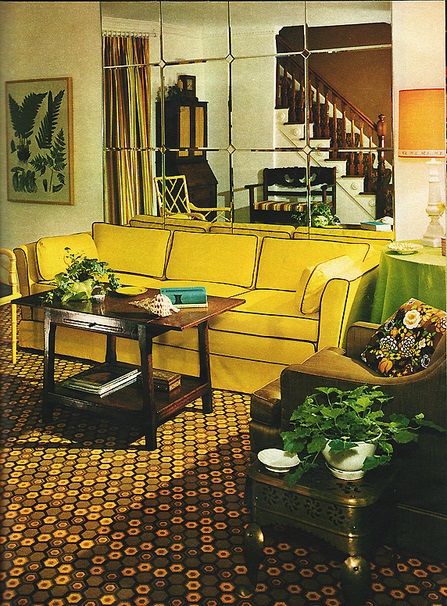 mirror 70s Living Room Decor, 1970s Living Room, 1970s Interior Design, 70s Living Room, 1970s Home Decor, 1970s Home, Retro Interior Design, 70s Home, Flashback Friday