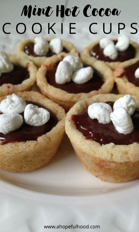 Easy peppermint cookie "cups," filled with hot chocolate-y goodness // via @ahopefulhood // #recipe #holidays Hot Chocolate Cookie Cups Recipe, Hot Chocolate Cookie Cups, Chocolate Cookie Cups, Hot Chocolate Cookie, Gluten Free Chocolate Cake Recipe, Hot Chocolate Cookies Cups, German Chocolate Cake Recipe, Cookie Cups Recipe, Healthy Chocolate Cake