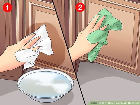 3 Ways to Clean Laminate Cabinets - wikiHow How To Clean Kitchen Cabinets, White Leather Furniture, How To Clean Kitchen, Pool Table Top, Clean White Leather, Laminate Kitchen Cabinets, Clean Kitchen Cabinets, Laminate Cabinets, Couch Fabric