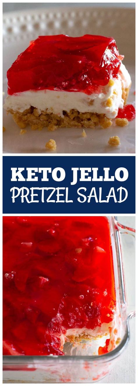 Keto Strawberry Pretzel Dessert, Keto Strawberry Pretzel Salad, Keto Jello Salad, Keto Pretzel Jello Dessert, Keto Jello Salad Recipes, Keto Jello, Keto Jello Dessert, Jello Pretzel Salad, Jello Fruit Salads