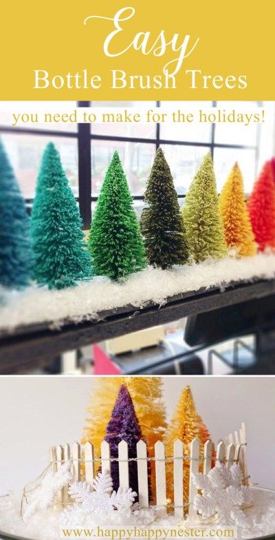 How to Make Bottle Brush Holiday Trees - Happy Happy Nester Make Bottle Brush Trees, Christmas Trees Diy, Trees Diy, Retro Christmas Decorations, Bottle Brush Christmas Trees, Holiday Trees, Brush Trees, Diy Bottle, Bottle Brush Trees