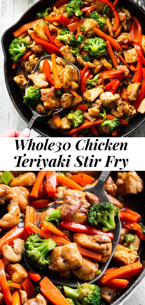 Chicken Paleo Recipes, Chicken Teriyaki Stir Fry, Paleo Stir Fry, Paleo Running Momma, Teriyaki Chicken Stir Fry, Teriyaki Stir Fry, Whole30 Chicken, Teriyaki Recipe, Healthy Stir Fry