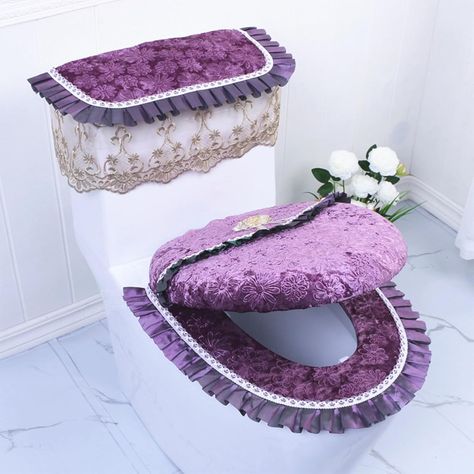 Amazon.com: 3PCS Toilet Seat Cover Set Brown Toilet Seat Lid Tank Cover for Bathroom Lace Thicker Toilet Seat Cushion Warmer Washable : Home & Kitchen Purple Toilet, Brown Toilet, Bathroom Purple, Toilet Tank Cover, Purple Bathrooms, Toilet Tank, Toilet Seat Cover, Pad Cover, Toilet Seat