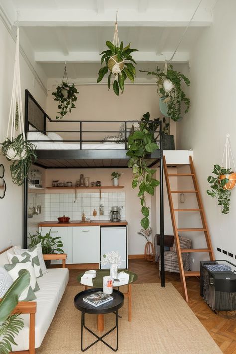 How to Maximize Space in a Tiny Studio 180 Sq Ft Studio, Studio Apartment Minimalist, Studio Loft Apartment Ideas, Very Small Apartment Ideas, Loft Apartment Aesthetic, Small Loft Apartment, Studio Loft Apartment, Loft Studio Apartment, Studio Apartment Ideas Tiny