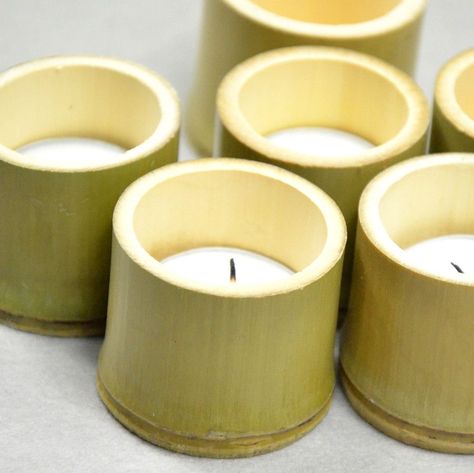 Bamboo Candle Holder, Bamboo Projects, Bamboo Roof, Bamboo Candle, Bamboo Ideas, Handmade Candles Diy, Bamboo Diy, Anting Manik, Wood Yard Art