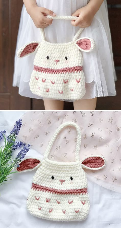 Little Bunny Bag - Free Pattern Crochet Fish, Bunny Bags, Easter Crochet Patterns, Kawaii Crochet, Crochet Handbags Patterns, Haken Baby, Crochet Purse Patterns, Easter Crochet, 자수 디자인