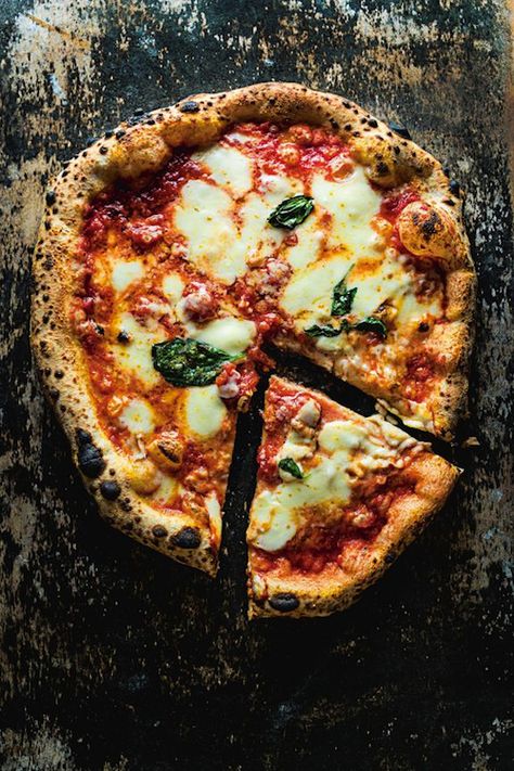 Pizza Margherita (Tomato, Basil, and Mozzarella Pizza) Recipe - Saveur.com Neapolitanische Pizza, Mozzarella Pizza, Pizza Logo, Pizza Margherita, Pizza Recipes Homemade, Munnar, Margherita Pizza, Think Food, Tomato Basil