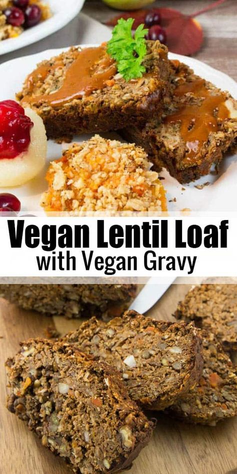 Lentil Loaf Vegan, Lentil Loaf Recipe, Vegan Lentil Loaf, Lentil Vegan, Lentil Loaf, Vegan Gravy, Vegan Holiday Recipes, Vegan Lentil, Vegan Christmas Recipes