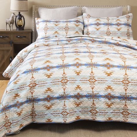 Union Rustic Fedor Geometric Shapes Quilt Set - Wayfair Canada Country Bedding Sets, Coastal Bed, King Quilt Bedding, Beach Bedding Sets, Western Quilts, Ocean Quilt, Quilted Bedding, Country Bedding, King Size Pillows