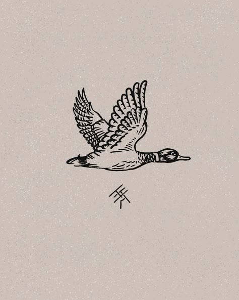 2x2 Traditional Tattoo, Classy Western Tattoos, Duck Tattoos For Men, Mallard Tattoo, Linocut Tattoo, Western Style Tattoos, Goose Tattoo, Duck Tattoos, Hunting Tattoos