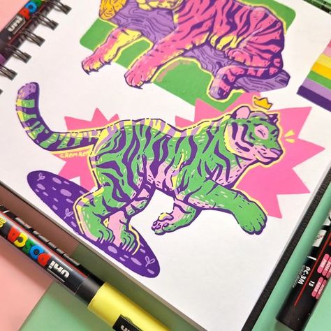 Posca Drawing, Sick Drawings, Posca Markers, Stop Drawing, Posca Pens, Posca Marker, Posca Art, Watercolor Journal, Tiger Art