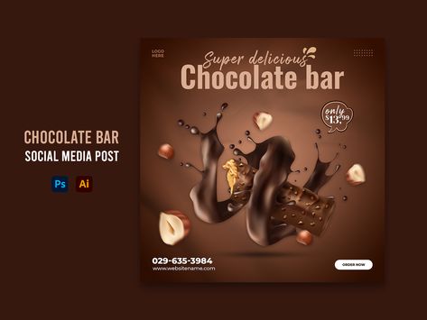 Chocolate bar Social media post template by Nazmus Shakib Khan Chocolate Social Media Post, Chocolate Social Media Design, Bar Social Media, Facebook Ads Inspiration, Shakib Khan, Design Chocolate, Facebook Ads Design, Product Post, Advertising Campaign Projects