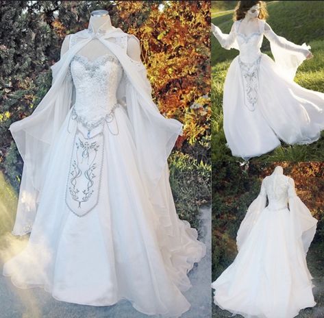 Elegant Fantasy Wedding Dress, White Royal Dress, White And Gold Elf Dress, Medieval Wedding Dresses, Medival Wedding Dress, Midevil Wedding Dress Fairytale, Elf Inspired Wedding Dress, Dnd Wedding Dress, Midevil Wedding Dress