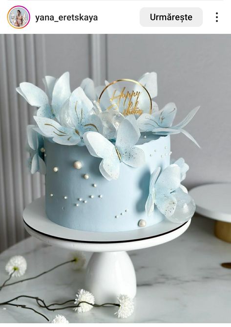 Light Blue Cake Ideas, Blue Cake Ideas, Light Blue Cake, Bolo Buttercream, Barbie Doll Birthday Cake, Modern Birthday Cakes, 15th Birthday Cakes, Doll Birthday Cake, Butterfly Birthday Cakes