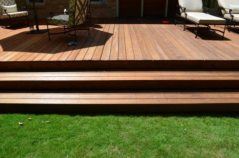 I often have a deck altered with a set of wide stairs that open up to the new yard. Decks With Stairs All Around, Decking With Steps, Deck With Wide Steps, Wide Deck Steps, Farmhouse Verandah, Deck Stairs To Patio, Wide Deck Stairs, Step Down Deck, Wooden Steps Outdoor