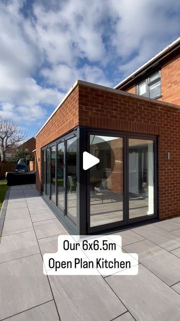 Emily | Project Ivel 🏡 on Instagram: "Our 6x6.5m Open Plan Kitchen ☺️ before operation Christmas happens 😆 🎄 ✨   We knocked through our dining room and extended out to create this look!   #kitchenextension #openplankitchen #kitchendecor #shakerkitchen #bifolddoors #kitchendesign #modernkitchen" Open Plan Kitchen Bifold Doors, Bifolds In Kitchen, Open Plan Kitchen Dining Living Floorplan, Open Kitchen Living Room Dining Room, Kitchen Dinner Ideas Open Plan, Kitchen Diner Extension Open Plan Layout, Kitchen Extension Ideas Open Plan, Extension Ideas Open Plan, Kitchen Living Area Open Plan