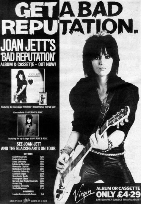 Joan Jett ad, 1982 Dani California, Sandy West, Photowall Ideas, Rhapsody In Blue, Rock Aesthetic, Punk Poster, Women Of Rock, Music Poster Design, Riot Grrrl