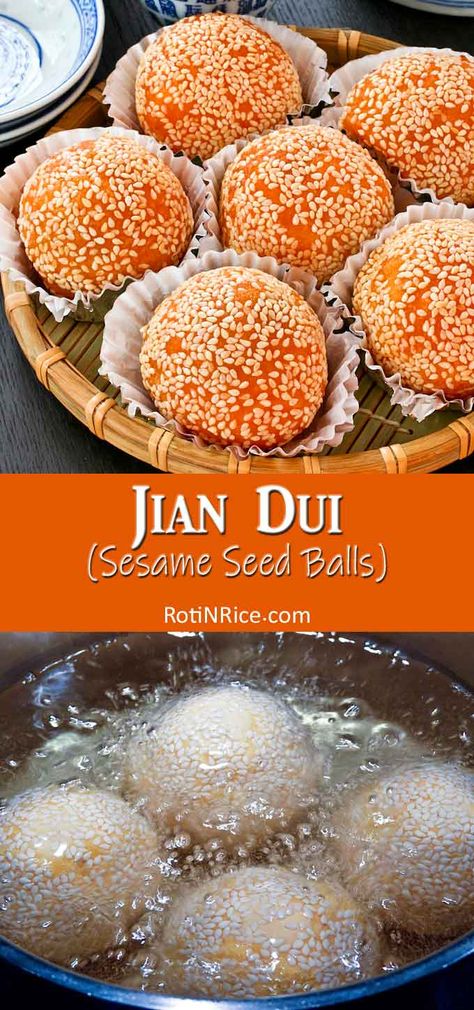 Jian Dui, Sesame Seed Balls, Glutinous Rice Balls, Kuih Lapis, Dim Sum Recipes, Seed Balls, Chinese Dessert, Sesame Seed, Red Bean