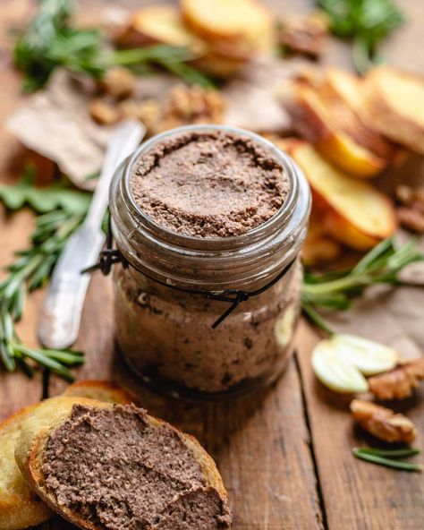 This faux gras is a classic french spread that's been made vegan. Enjoy this vegan pate generously spread on toasted garlic bread. Vegan Pate, Magazine Recipe, Pate Recipes, Drying Cilantro, French Lentils, Gluten Free Crackers, Food Mood, Vegan Appetizers, Vegan Condiments