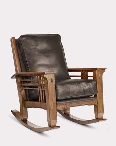 STAGECOACH LEATHER ROCKER Rocking Armchair, Wood Rocking Chair, Leather And Wood, Rustic Chair, Western Furniture, Craftsman Style Home, Jw Marriott, Dark Blue Color, Arts And Crafts Movement