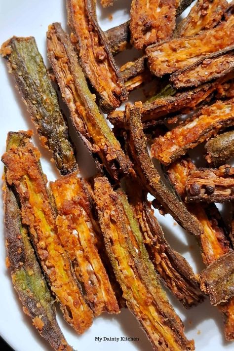 Air Fryer Okra - My Dainty Kitchen Orka In Air Fryer, Air Fried Okra, Air Fryer Okra, How To Make Okra, Fried Okra, Okra Recipes, Clean Plates, Arrowroot Powder, Sweet Summertime