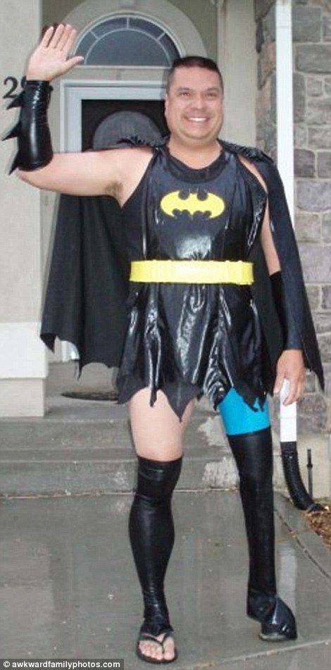 s this the world's most embarrassing dad? Father dons fancy dress to wave his teenage son off to school every day for a YEAR View the gallery here: http://ow.ly/K70xp Batman Dress, Tulle Costumes, Funny Costume, Awkward Photos, Batman Costume, Funny Dresses, Dads Clothes, Funny Costumes, Dad Son