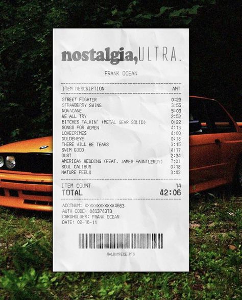 Blonded Frank Ocean, Frank Ocean Nostalgia Ultra, Album Receipts, Frank Album, Nostalgia Ultra, Soul Calibur, American Wedding, Metal Gear Solid, Frank Ocean