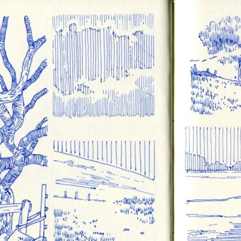 Ink Sketch Landscape, Blue Sketch Aesthetic, Blue Pen Sketches, Blue Ink Drawing, Fountain Pen Art, Blue Sketchbook, February Days, Pen Art Doodle, Pen Sketchbook