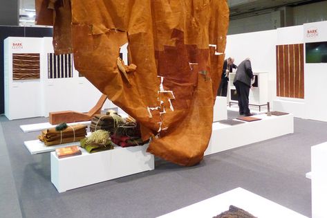 Special Exhibition Bark Cloth | IMM 2014 Cologne by Harry Hersche | Trade fair stands Exhibition Architecture, Wall Bench, Intangible Cultural Heritage, Bark Cloth, Red Pigment, Trade Fair, Exhibition Space, Space Design, Kale