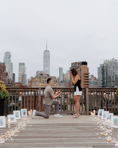 A Soho Rooftop Surprise Proposal | jennifermorrisphotography.com Deck Proposal Ideas, It Was Always You Proposal, Proposal Ideas Rooftop, Rooftop Proposal Decorations, Nighttime Proposal, Balcony Proposal, Outside Proposal Ideas, Engagement Ideas Proposal Surprise, Simple Proposal Ideas At Home