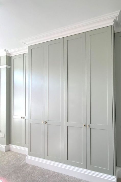 Wardrobe Front Door Design, Built In Wardrobes Alcove, Shaker Style Built In Wardrobe, Fitted Wardrobe Colours, Wardrobes Built In, Victorian Fitted Wardrobe, Fitted Shaker Wardrobes, Shaker Style Fitted Wardrobes, Painted Fitted Wardrobe Ideas