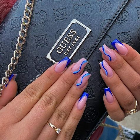 Blue Nail Ideas Coffin, Blue Nails Ideas Coffin, Nail Inspo Trendy Blue, Blue Nails Ideas Short, Blue Nail Ideas Acrylic, Blue Trendy Nails, Blue Coffin Nail Ideas, Blue Nail Inspo Acrylic, Short Blue Acrylic Nails