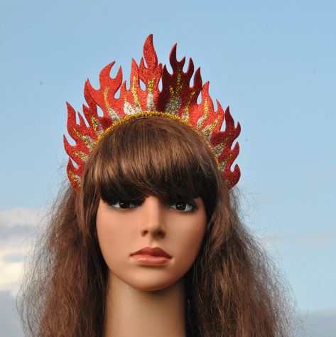 Fire headpiece perfect for a Halloween themed party. Festival carnival costume for women/ Pretty flame headband for your fire costume. -Ready for shipment -Very light -100% hand made Fire Hair Accessories, Fire Element Costume, Flame Headpiece, Fire Goddess Costume, Fire Costume Women, Flame Headband, Fire Fairy Costume, Fire Headdress, Fire Themed Outfits