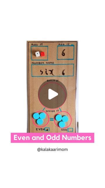 Mansi Patil | Play Based Learning on Instagram: "Even and Odd Numbers 

Odd numbers are those numbers that cannot be divided into two equal parts, whereas even numbers are those numbers that can be divided into two equal parts.

🧩 Here's a fun way to understand the concept of even and odd numbers.

🧠 Learning: 
Addition
Number Names
Even and Odd 

✂️ Material Used 
Cardboard 
Acrylic Markers
Plastic Book Cover
Whiteboard Pen 
Precision Cutter 
Dice
Wooden Chips

Idea Inspiration - @nabanita_417

❤️ Don't forget to SAVE, LIKE, COMMENT and SHARE. 

🧮 Maths series - #km_maths
🗣️ Which maths concept should I share next?

 ✅Follow @kalakaarimom for more Learning Ideas.

#etkinlik #aktivite #okulöncesi #montessori #preschoolteacher #diytoys #playideas #playandlearn #kidslearning #earlylearni Even And Odd Activities, Even Odd Numbers Activities, Odd And Even Activities, Number Bonds To 5 Eyfs Activities, Teaching Even And Odd Numbers Kindergarten, How To Teach Even And Odd Numbers, Teaching Odd And Even Numbers, Even And Odd Numbers Activity, Number Chart For Maths Exhibition