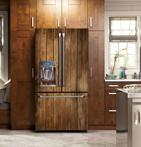 Old Wood Texture Refrigerator Wrap, Peel &Stick Vinyl,  Brown Wooden Panel Fridge Decal, Decorative Self Adhesive, Vintage style Fridge Wrap by POSTERCOM on Etsy Panel Fridge, Refrigerator Wrap, Fridge Wrap, Fridge Decals, Door Wrap, Refrigerator Wraps, Old Wood Texture, Door Sticker, Wooden Panel