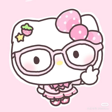 Cute Clock Drawing, Anime Hello Kitty Pfp, My Melody Icons For Apps, Cute Hello Kitty Pfp, Hello Kitty With Glasses, Hello Kitty Profile, Pink Profile Picture, Coquette Hello Kitty, Sticker Hello Kitty