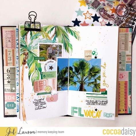 Had to pull out Florida vacation pics to use with the palm trees of South Beach. California Scrapbook Ideas, Florida Scrapbook Ideas, Scrapbooking Vacation, Hawaii Scrapbook Ideas, Beach Travel Journal, Hawaii Scrapbook, Vacation Journal, Travel Journal Pages, Florida Holiday