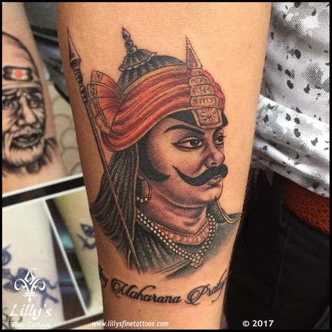 Maharana Pratap Tattoo Design, Maharana Pratap Tattoo, Royal Rajput Wallpaper, Rajput Wallpaper, Legend Tattoo, Bholenath Tattoo, Rana Pratap, Fine Tattoos, Yogi Tattoo