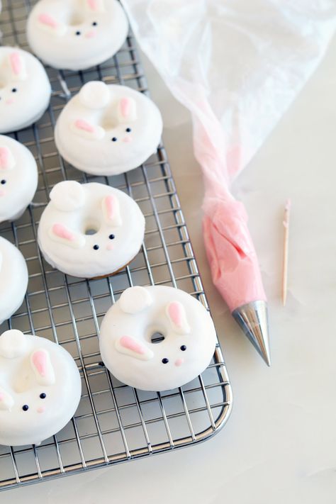 Bunny Donuts | Sarah Makes Stuff Cute Easter Desserts, Donut Decorating Ideas, Fancy Donuts, Mini Donuts Maker, Donut Maker, Sweet Treats Desserts, Easter Desserts Recipes, Cute Donuts, Delicious Donuts